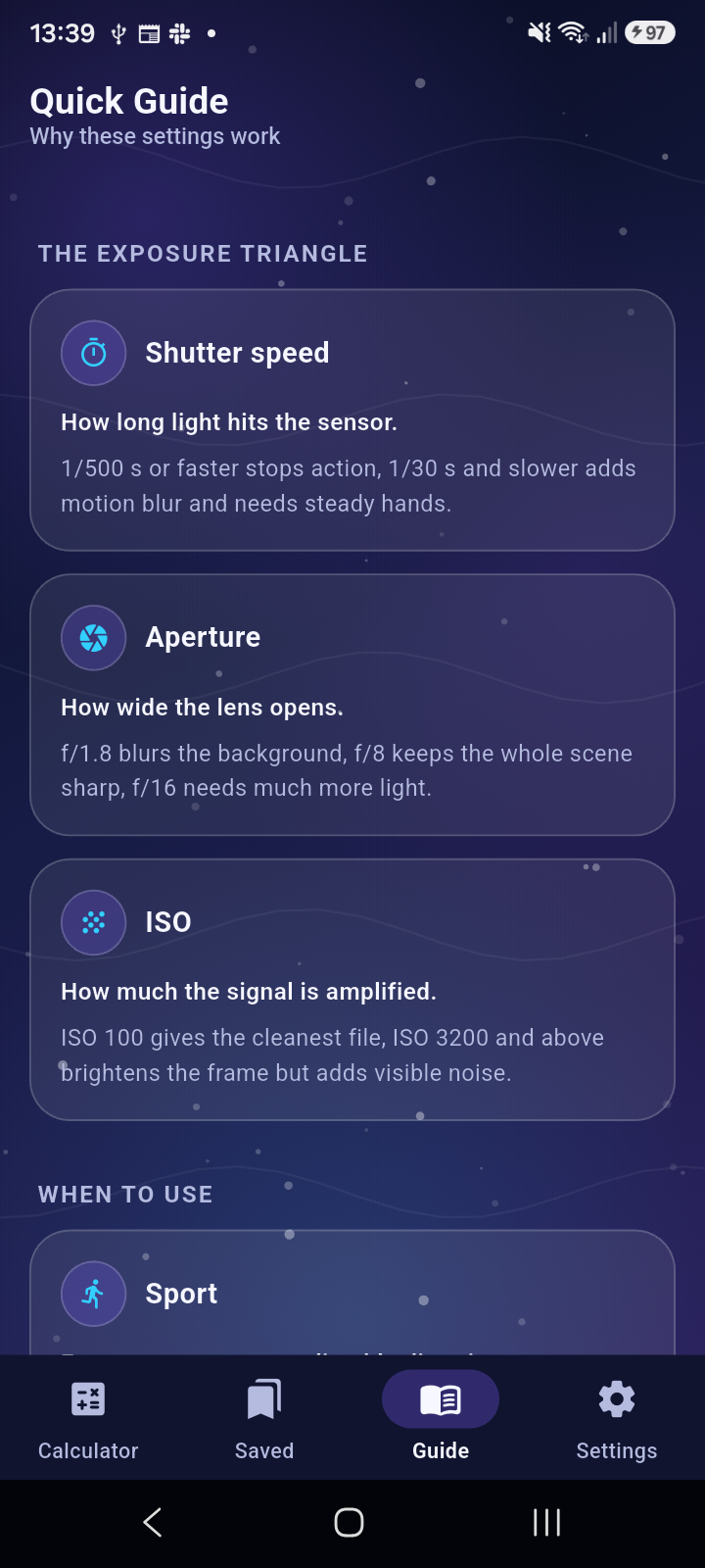 Exposure Wizard guide screen