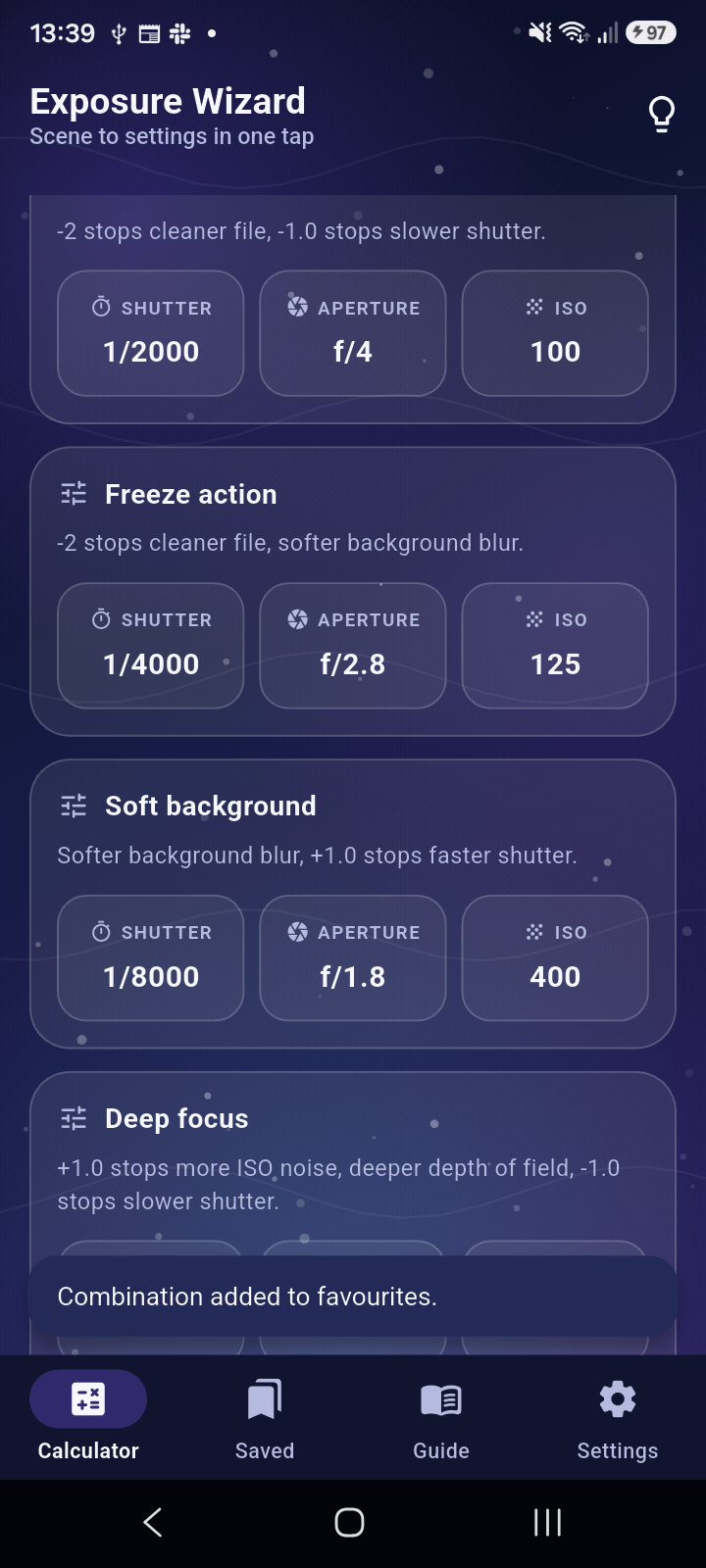 Exposure Wizard calculator