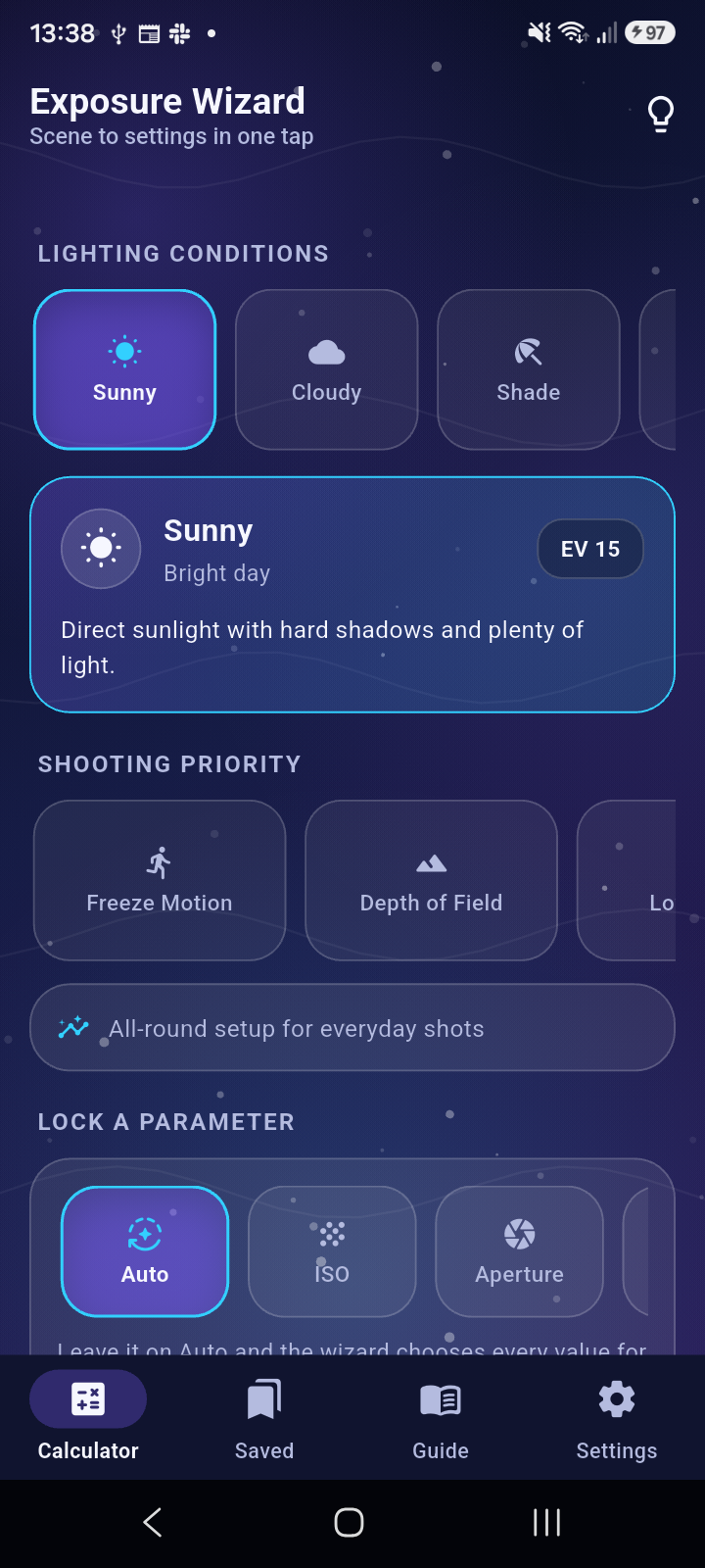 Exposure Wizard app interface